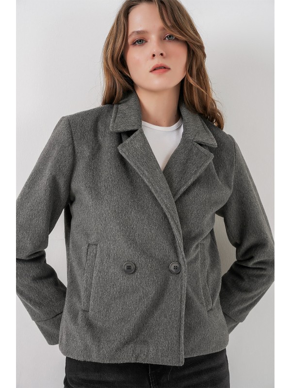 Kadın Kısa Kaşe Ceket 0725 - Gri