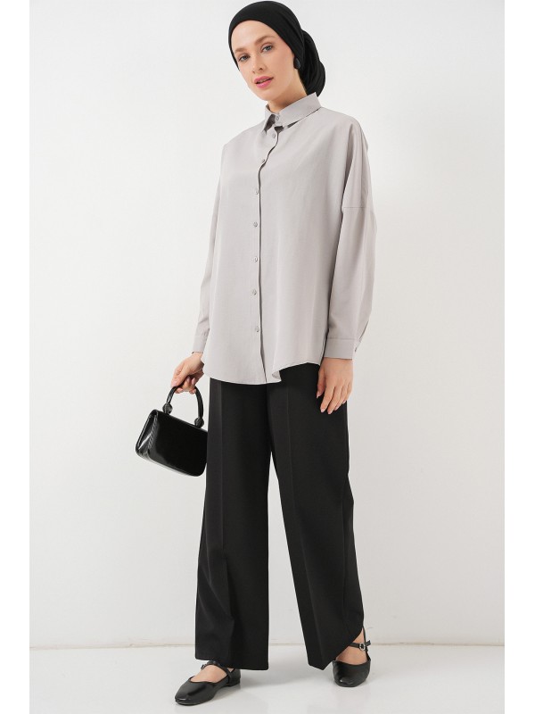 103901 Oversize Basic Tesettür Gömlek - A.Gri
