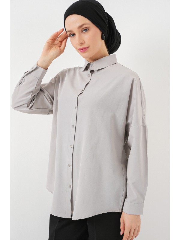 103901 Oversize Basic Tesettür Gömlek - A.Gri