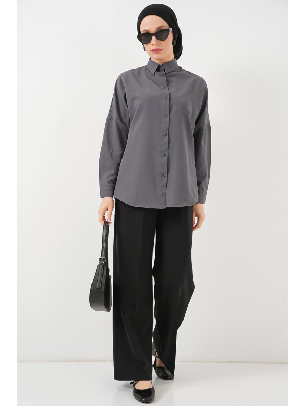 103901 Oversize Basic Tesettür Gömlek - Gri