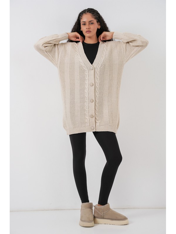 15768 Tesettür Triko Hırka - M. Krem