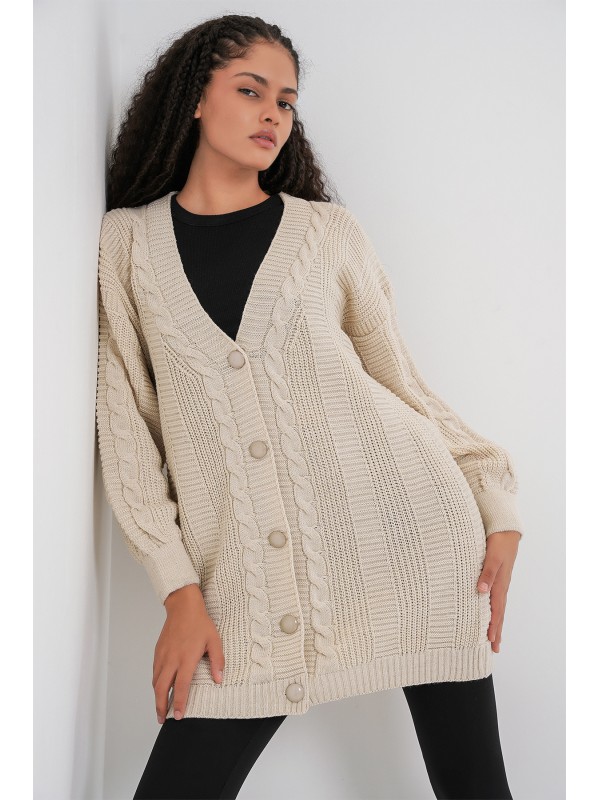 15768 Tesettür Triko Hırka - M. Krem