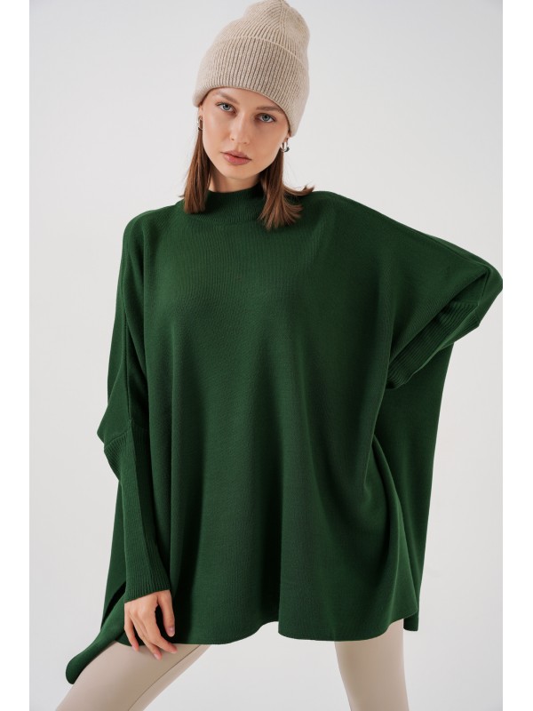 15783 Yırtmaçlı Panço Kazak - Zümrüt Yeşili