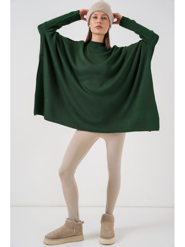 15783 Yırtmaçlı Panço Kazak - Zümrüt Yeşili