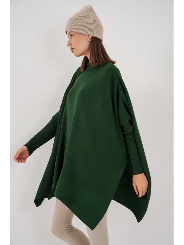 15783 Yırtmaçlı Panço Kazak - Zümrüt Yeşili