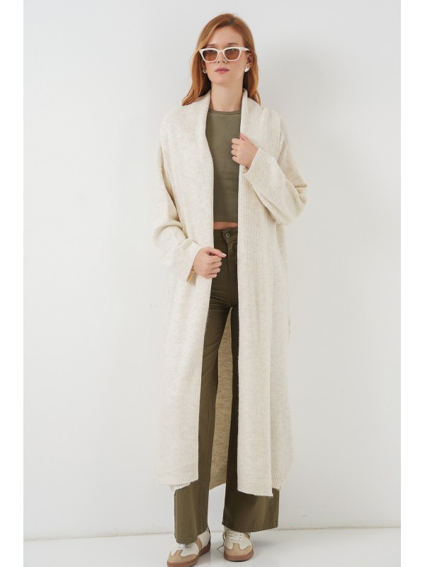 Kadın Uzun Oversize Triko Hırka 15924 - Ekru