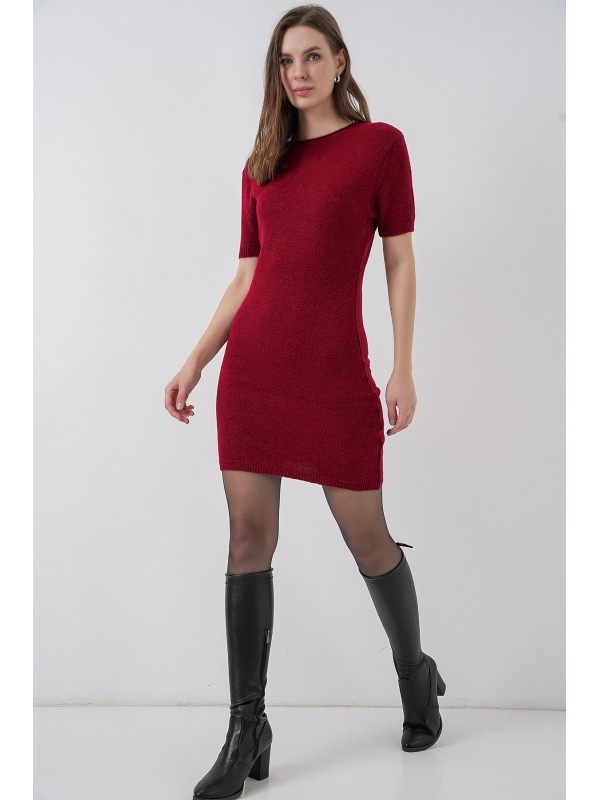 Kadın Kısa Kol Triko Elbise 15950 - Bordo