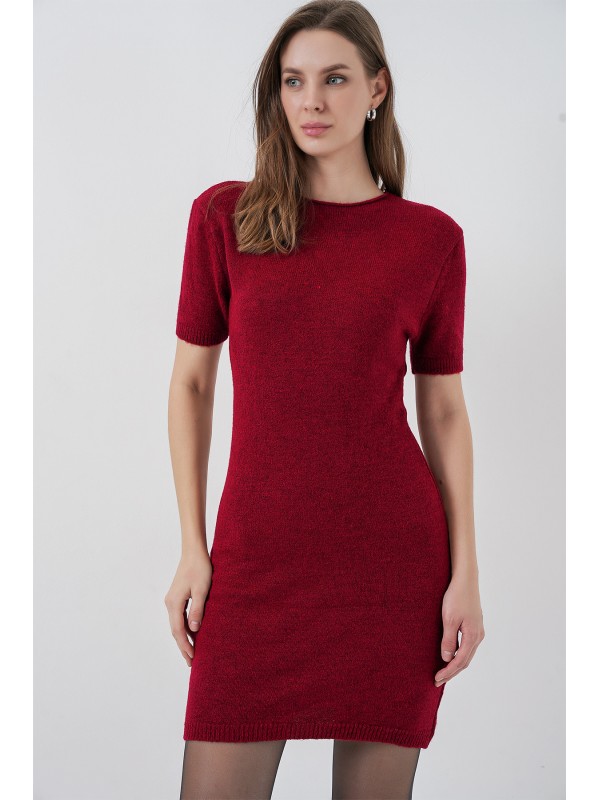 Kadın Kısa Kol Triko Elbise 15950 - Bordo