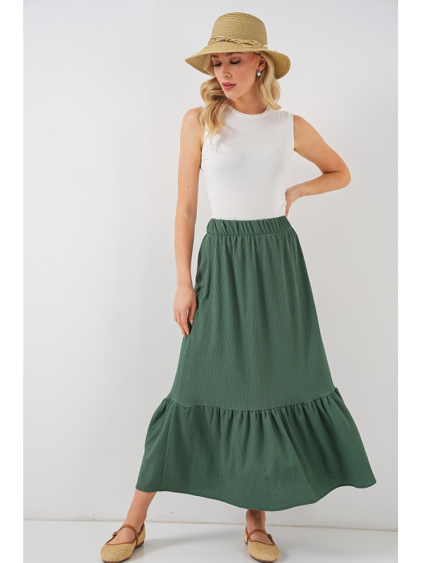 1886 Uzun Örme Etek - Zümrüt Yeşili