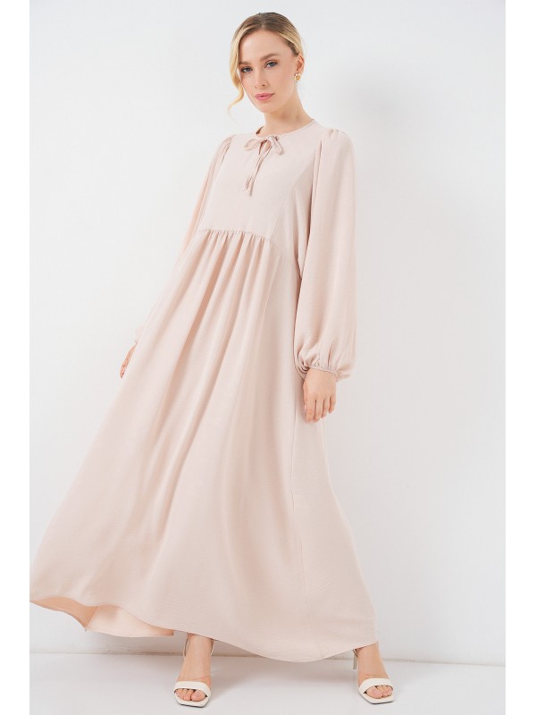 Kadın Balon Kol Uzun Tesettür Elbise 2464 - Krem