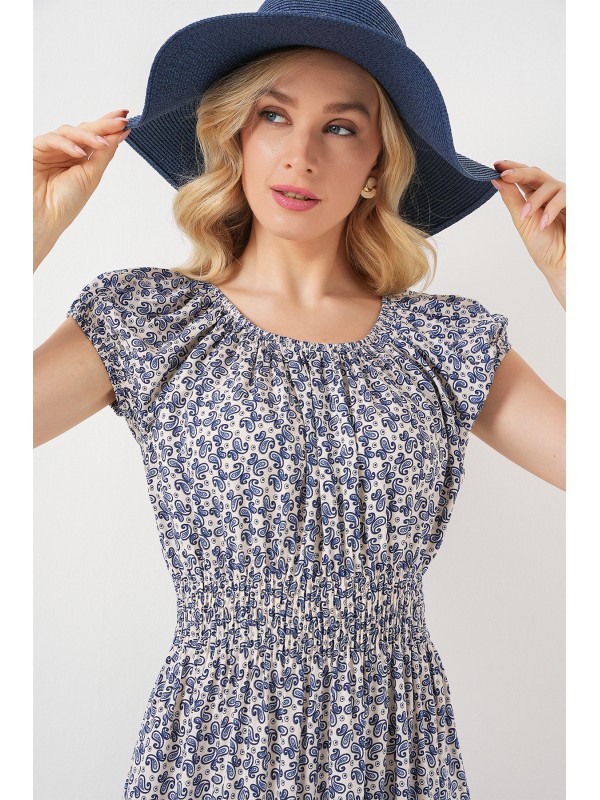 Kadın Yakası Büzgü Detaylı Elbise 2544 - Lacivert