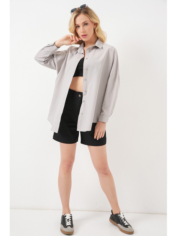 3900 Oversize Uzun Basic Gömlek - A.Gri