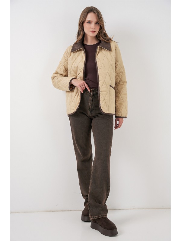 Kadın Kapitone Oversize Mont 5226 - Bej