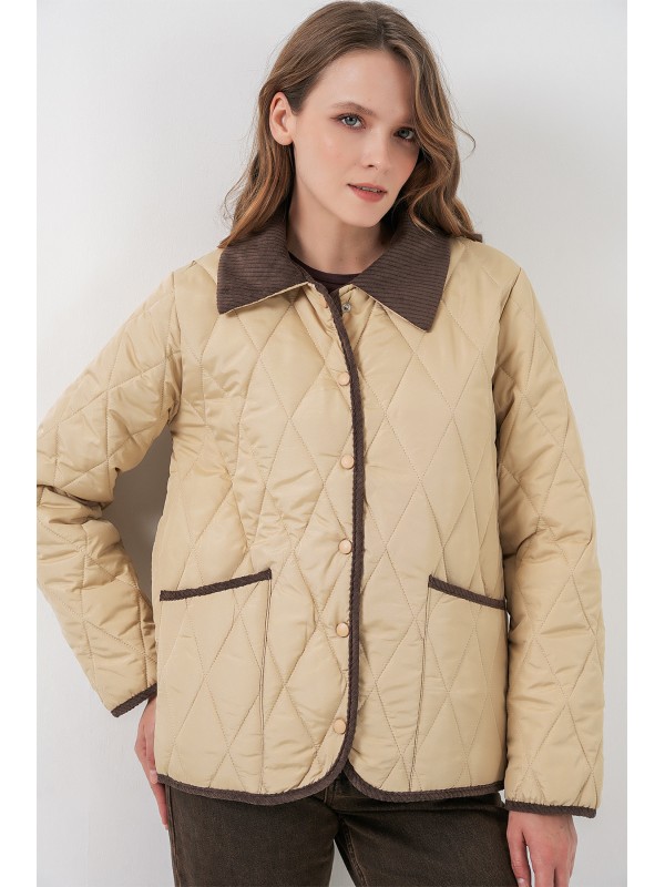 Kadın Kapitone Oversize Mont 5226 - Bej