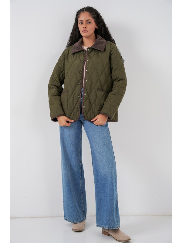 Kadın Kapitone Oversize Mont 5226 - Haki Kahve