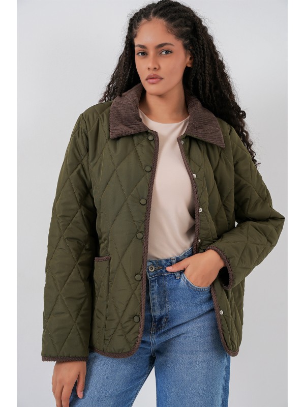 Kadın Kapitone Oversize Mont 5226 - Haki Kahve