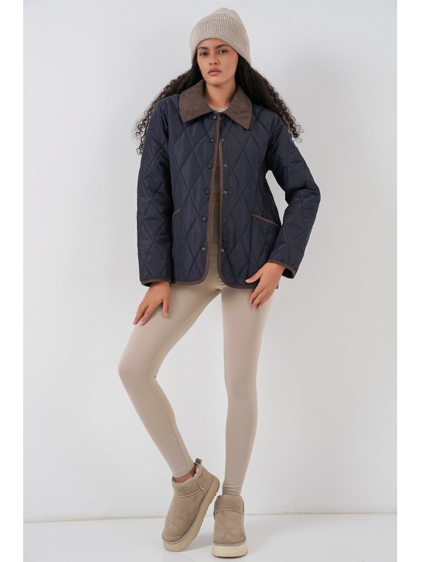 Kadın Kapitone Oversize Mont 5226 - Lacivert Kahve