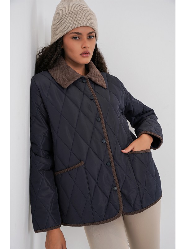 Kadın Kapitone Oversize Mont 5226 - Lacivert Kahve