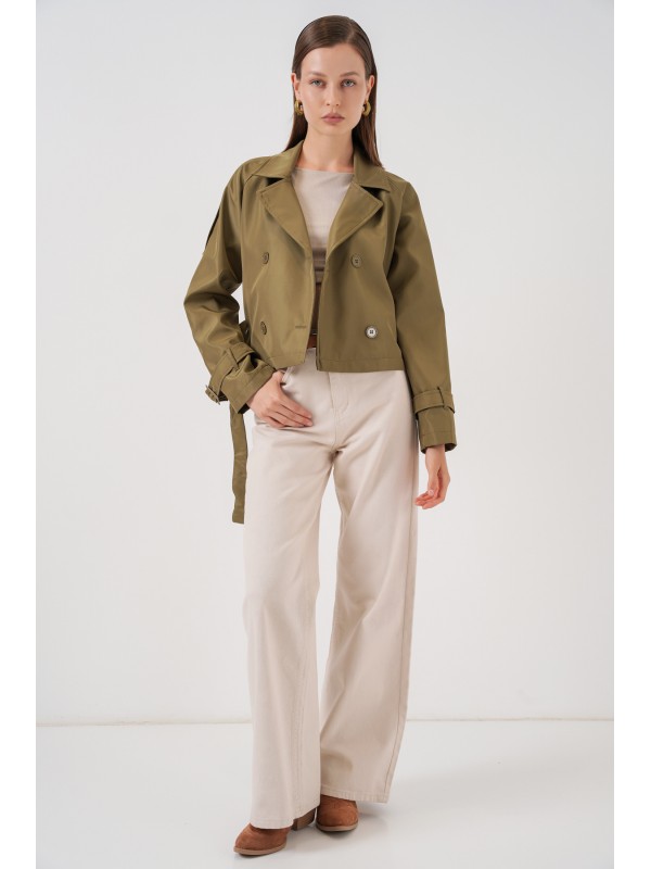 Kadın Kemerli Kısa Trençkot 5970 - Haki
