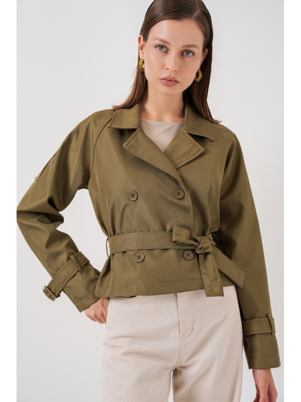 Kadın Kemerli Kısa Trençkot 5970 - Haki