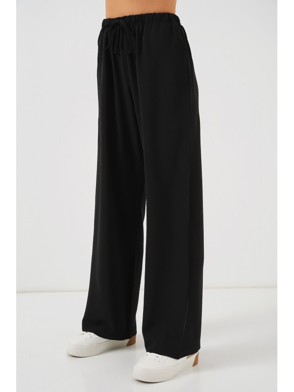 Kadın Yüksek Bel Bol Paça Pantolon - Siyah