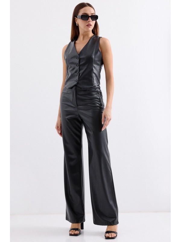 6799 Kısa Suni Deri Yelek - Siyah