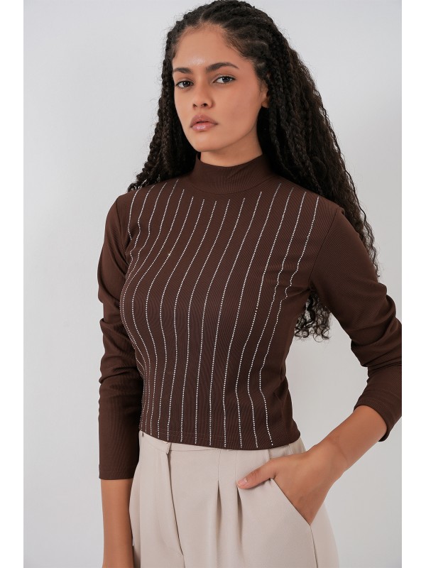 922 Taşlı Body - Kahverengi