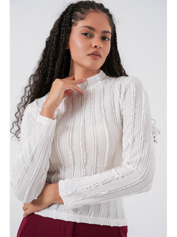 Kadın Dokulu Esnek Örme Bluz 975 - Beyaz