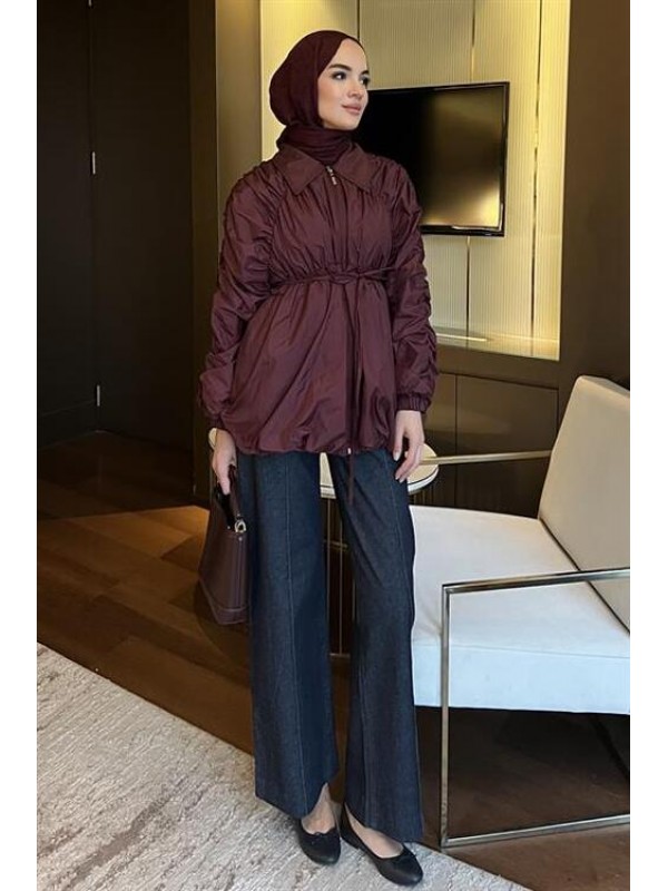 Büzgülü Trenç Bordo