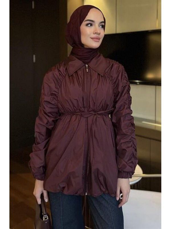 Büzgülü Trenç Bordo