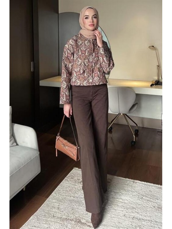 Otantik Desenli Ceket Kahverengi