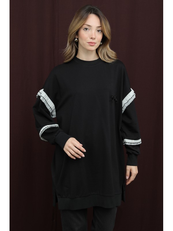 Kadın Kolları Fırfır Detaylı Tunik-10718TUN