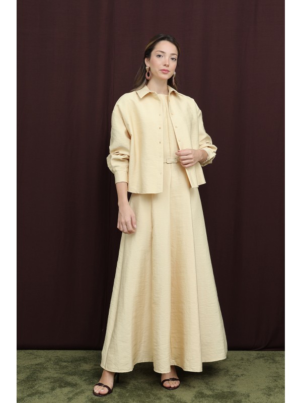 Kadın Beli Kemerli Gömlek Elbise - 12650ELB