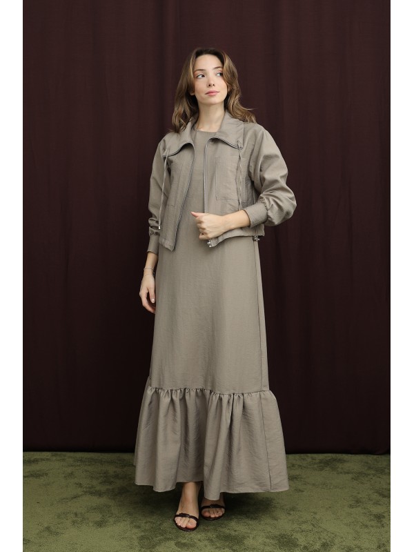 Kadın Crop Ceket Detaylı İkili Elbise - 12651TKS