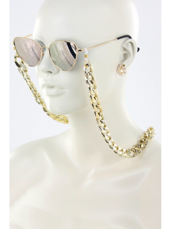 Toptan Kadın Gözlük Zinciri  Retro Kalın Gold
