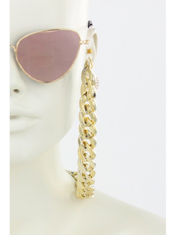 Toptan Kadın Gözlük Zinciri  Retro Kalın Gold