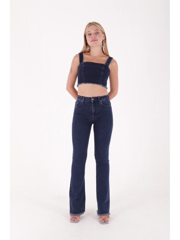 Püsküllü Kot Büstiyer Düz Koyu Rins